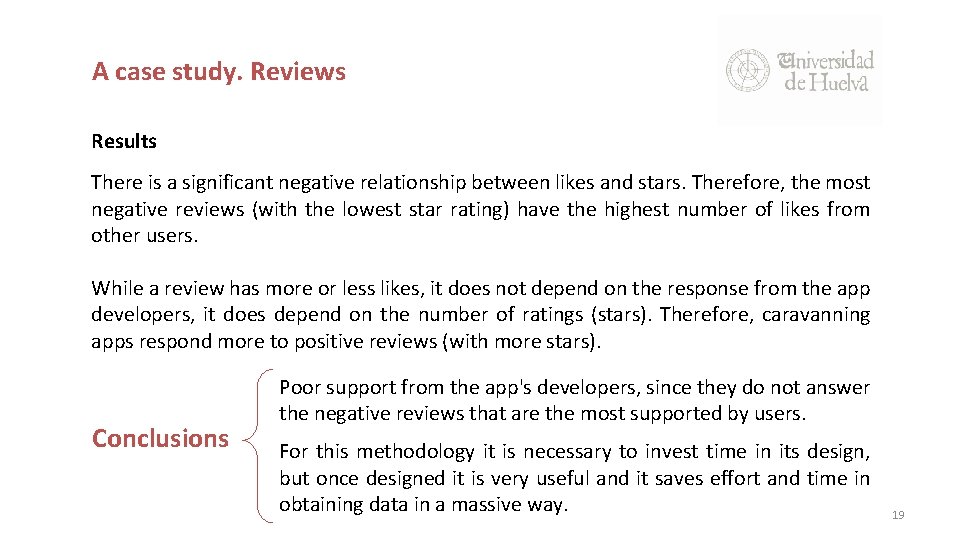 A case study. Reviews Results There is a significant negative relationship between likes and