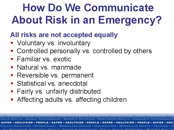 How Do We Communicate About Risk in an Emergency? All risks are not accepted