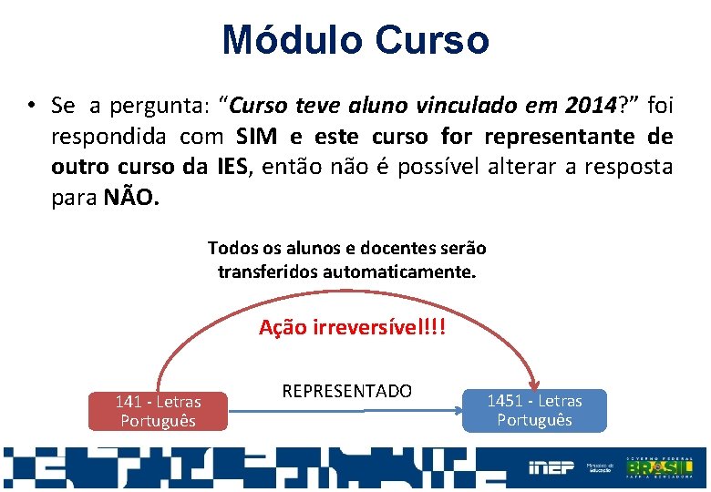 Módulo Curso • Se a pergunta: “Curso teve aluno vinculado em 2014? ” foi