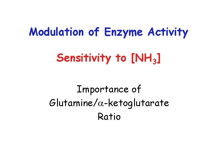 Modulation of Enzyme Activity Sensitivity to [NH 3] Importance of Glutamine/a-ketoglutarate Ratio 