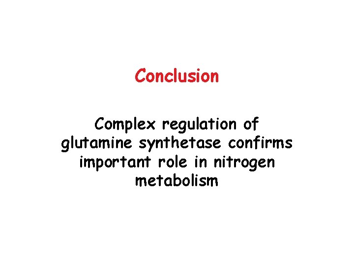 Conclusion Complex regulation of glutamine synthetase confirms important role in nitrogen metabolism 