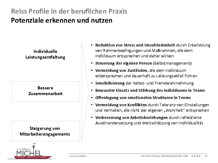 Reiss Profile in der beruflichen Praxis Potenziale erkennen und nutzen • Reduktion von Stress