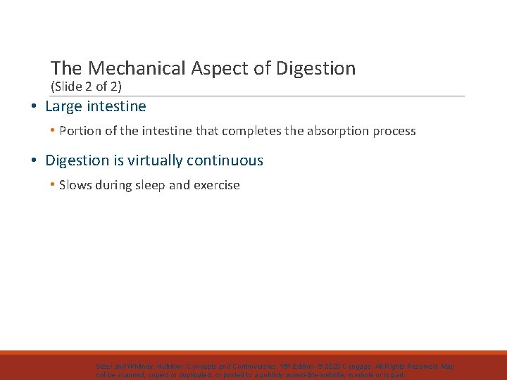 The Mechanical Aspect of Digestion (Slide 2 of 2) • Large intestine • Portion