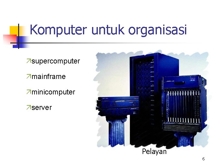 Komputer untuk organisasi äsupercomputer ämainframe äminicomputer äserver Pelayan 6 