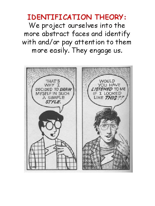 IDENTIFICATION THEORY: We project ourselves into the more abstract faces and identify with and/or