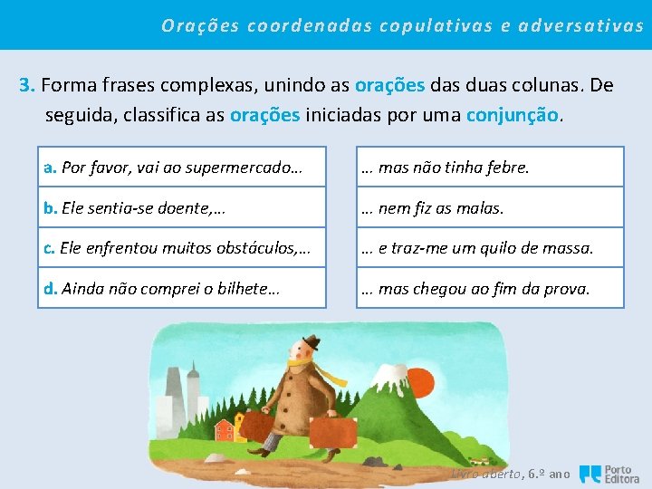 Orações coordenadas copulativas e adversativas 3. Forma frases complexas, unindo as orações das duas