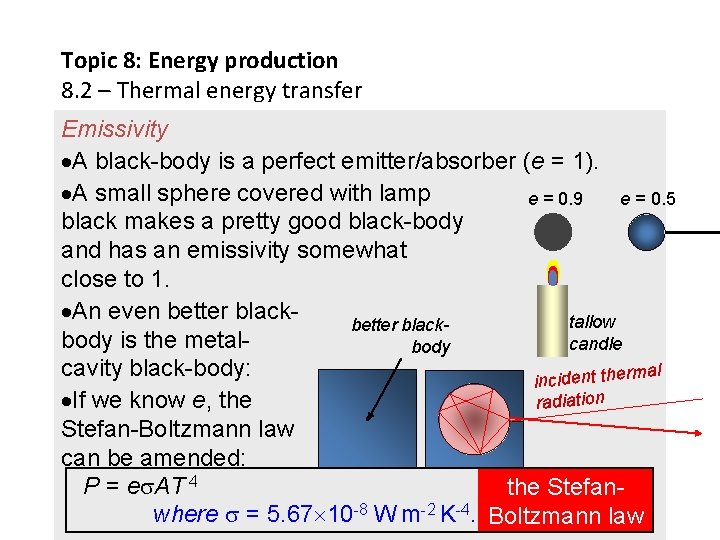 Topic 8: Energy production 8. 2 – Thermal energy transfer Emissivity A black-body is