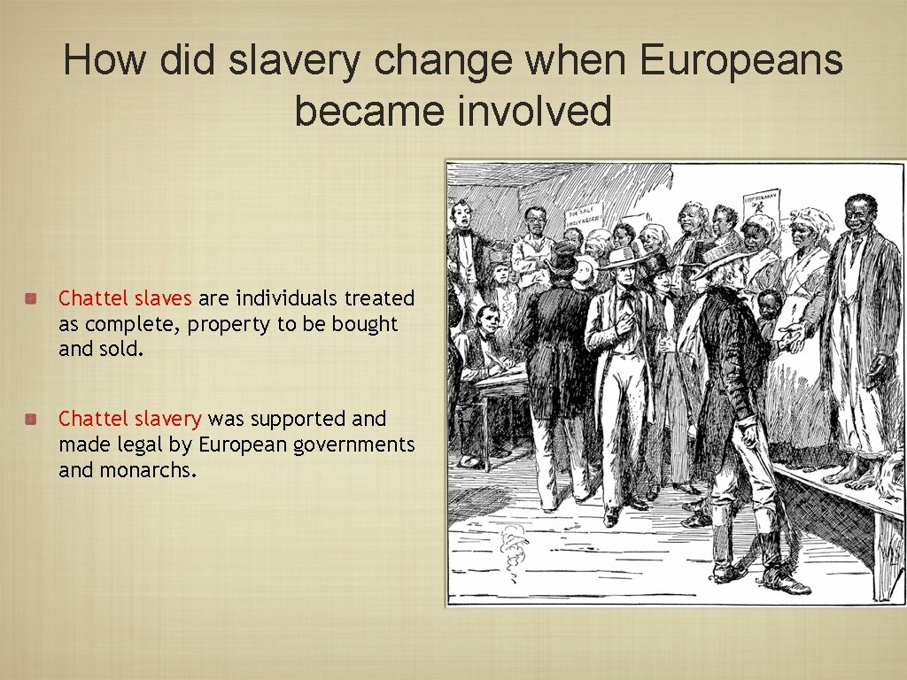How did slavery change when Europeans became involved Chattel slaves are individuals treated as