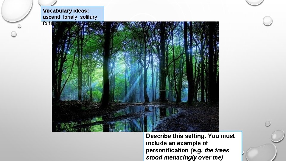 Vocabulary ideas: ascend, lonely, solitary, fortress, . Describe this setting. You must include an