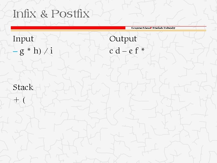 Infix & Postfix Computer Science Otterbein University Input – g * h) / i