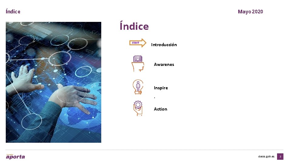 Índice Mayo 2020 Índice start Introducción Awarenes Inspire. Action datos. gob. es 3 