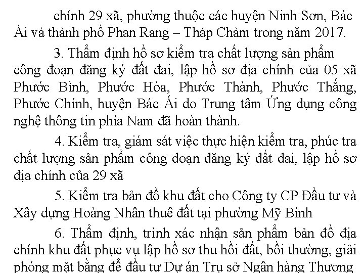 chính 29 xã, phường thuộc các huyện Ninh Sơn, Bác Ái và thành phố