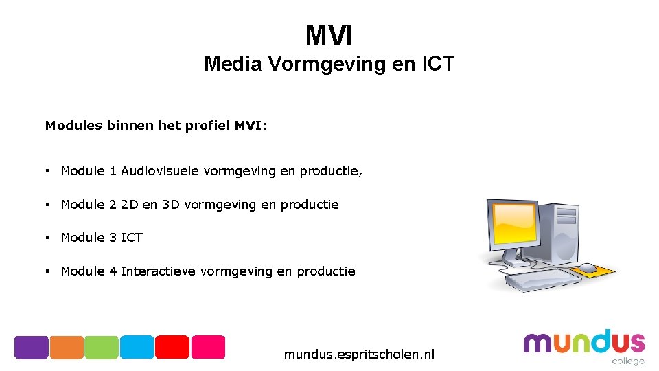 MVI Media Vormgeving en ICT Modules binnen het profiel MVI: § Module 1 Audiovisuele