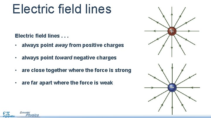 Electric field lines. . . • always point away from positive charges • always