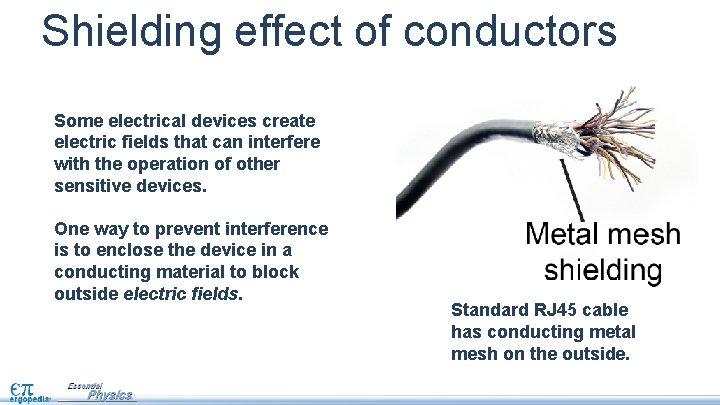 Shielding effect of conductors Some electrical devices create electric fields that can interfere with