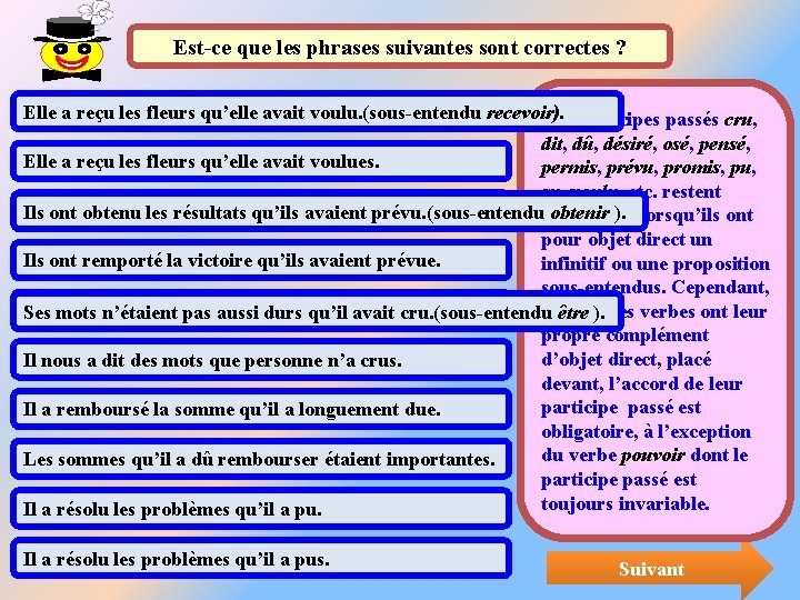 Est-ce que les phrases suivantes sont correctes ? Elle a reçu les fleurs qu’elle