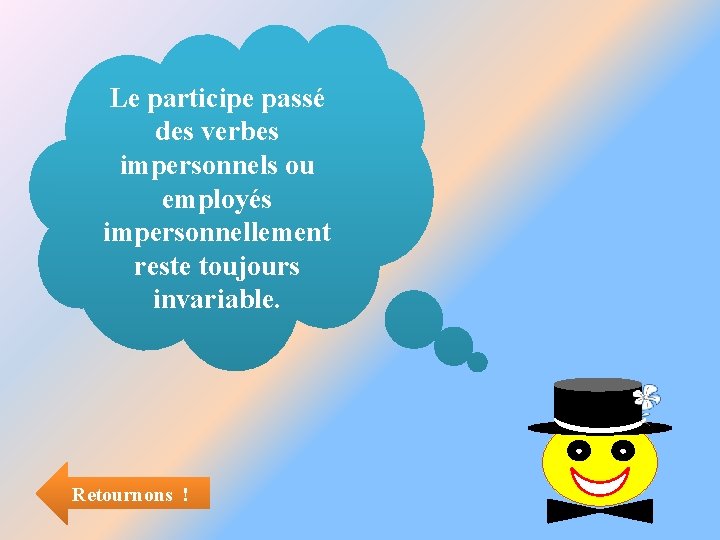 Le participe passé des verbes impersonnels ou employés impersonnellement reste toujours invariable. Retournons !