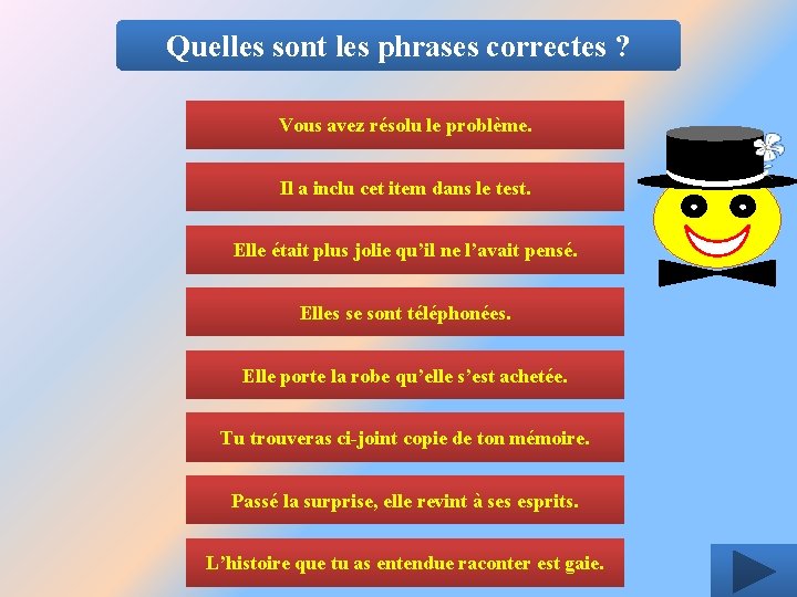 Quelles sont les phrases correctes ? Vous avez résolu le problème. Il a inclu