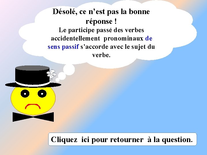 Désolé, ce n’est pas la bonne réponse ! Le participe passé des verbes accidentellement