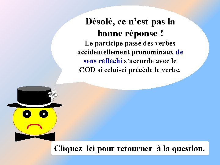 Désolé, ce n’est pas la bonne réponse ! Le participe passé des verbes accidentellement