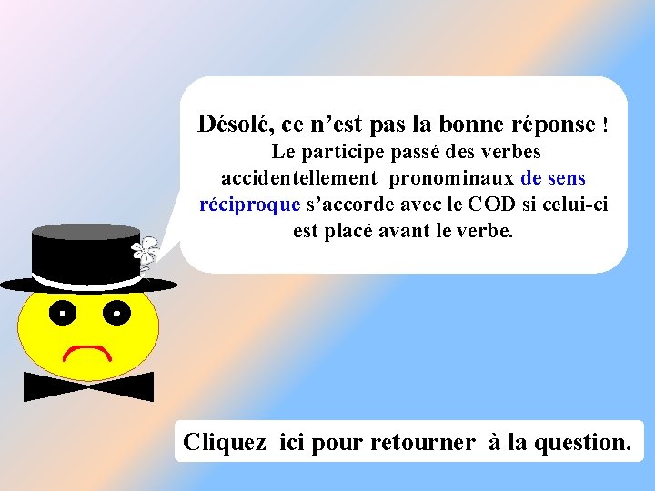 Désolé, ce n’est pas la bonne réponse ! Le participe passé des verbes accidentellement