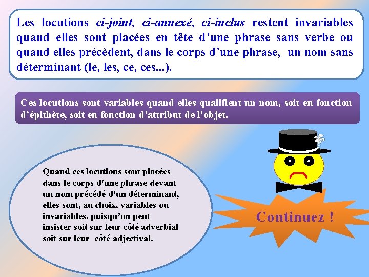 Les locutions ci-joint, ci-annexé, ci-inclus restent invariables quand elles sont placées en tête d’une