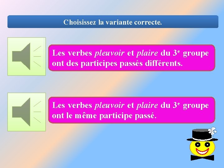 Choisissez la variante correcte. Les verbes pleuvoir et plaire du 3 e groupe ont