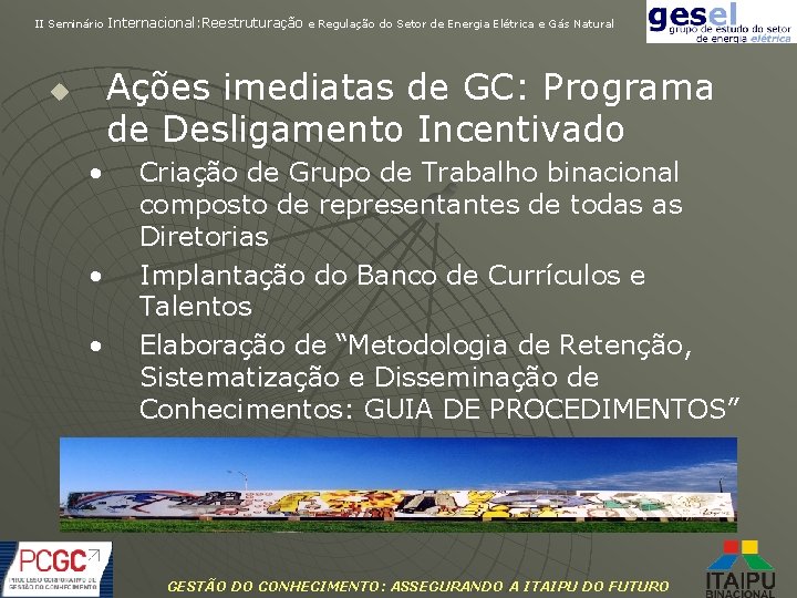 II Seminário Internacional: Reestruturação e Regulação do Setor de Energia Elétrica e Gás Natural