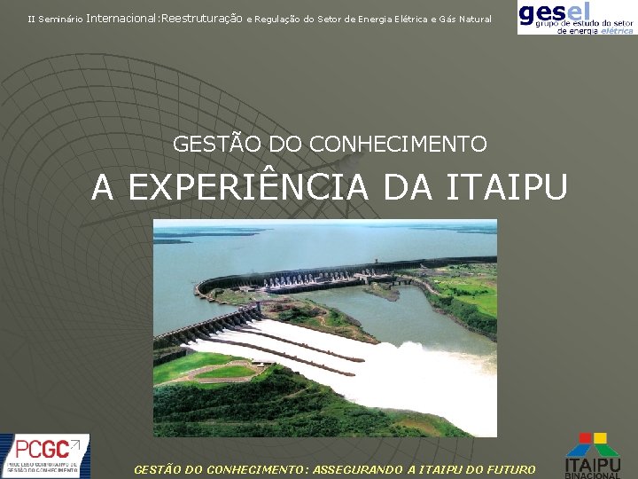 II Seminário Internacional: Reestruturação e Regulação do Setor de Energia Elétrica e Gás Natural