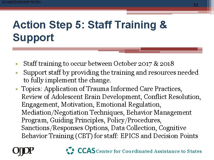IN PARTNERSHIP WITH: 11 Action Step 5: Staff Training & Support • Staff training