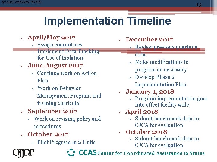 IN PARTNERSHIP WITH: 13 Implementation Timeline April/May 2017 September 2017 October 2017 Pilot Program