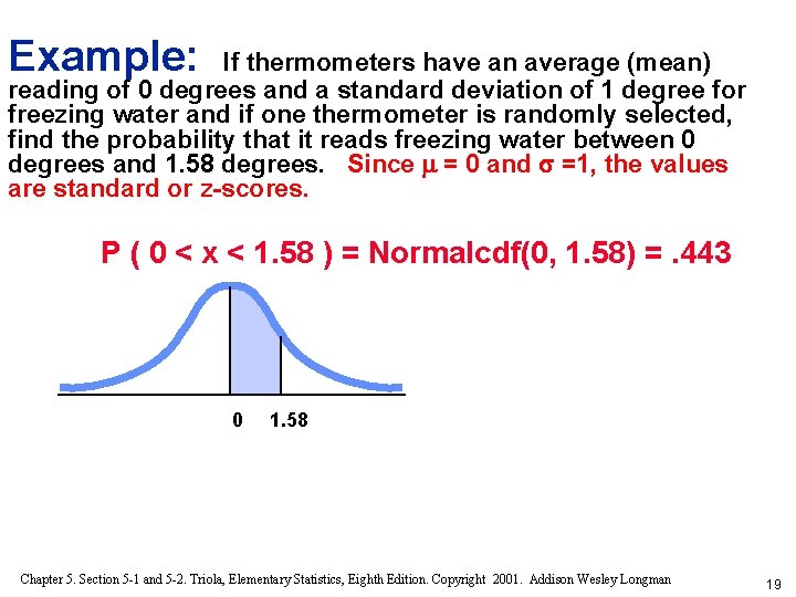 Example: If thermometers have an average (mean) reading of 0 degrees and a standard