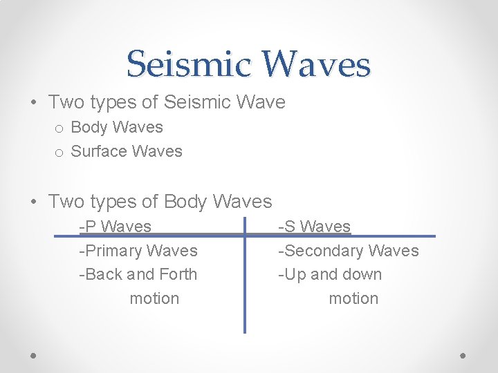 Seismic Waves • Two types of Seismic Wave o Body Waves o Surface Waves