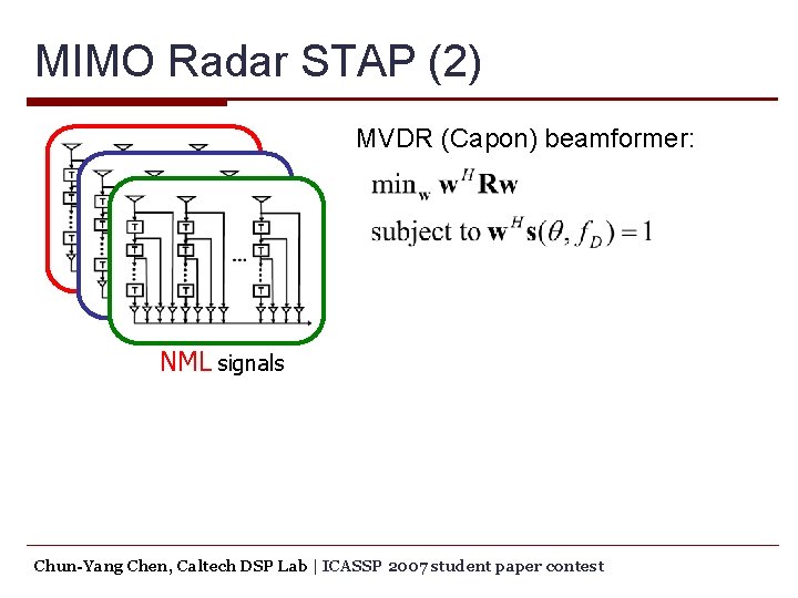 MIMO Radar STAP (2) MVDR (Capon) beamformer: NML signals Chun-Yang Chen, Caltech DSP Lab