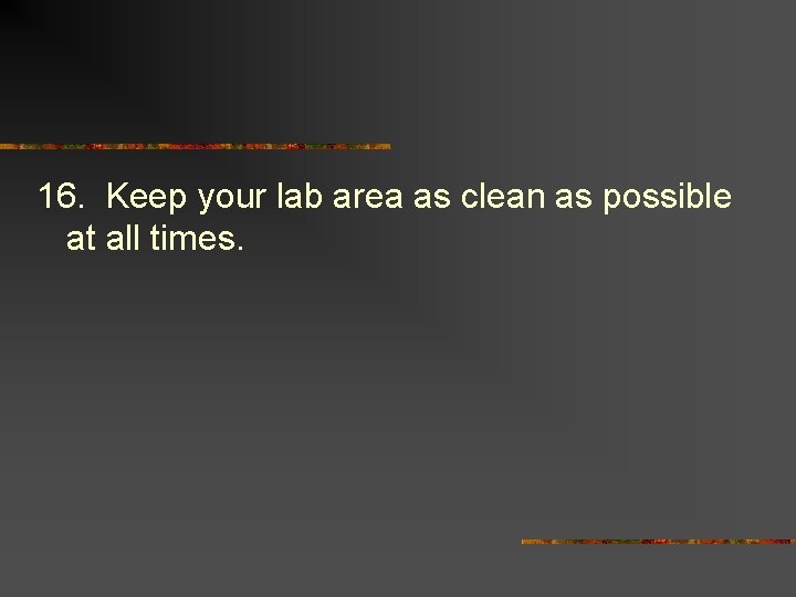 16. Keep your lab area as clean as possible at all times. 
