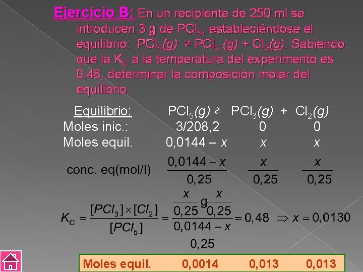 Ejercicio B: En un recipiente de 250 ml se introducen 3 g de PCl