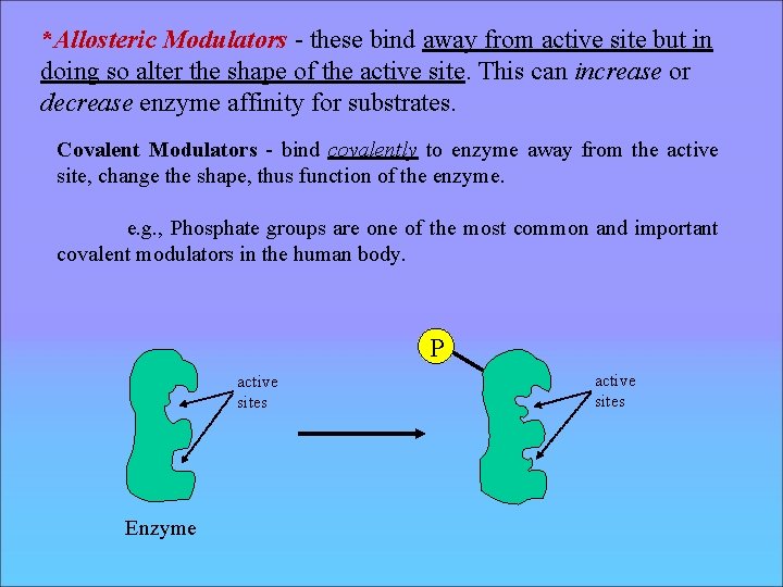 *Allosteric Modulators - these bind away from active site but in doing so alter