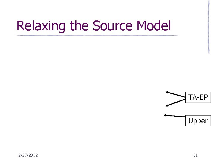 Relaxing the Source Model TA-EP Upper 2/27/2002 31 