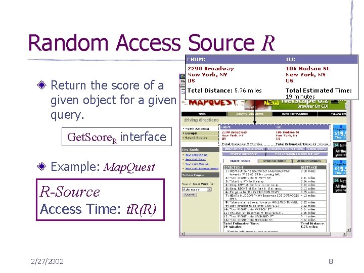 Random Access Source R Return the score of a given object for a given