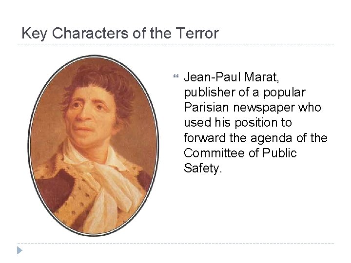Key Characters of the Terror Jean-Paul Marat, publisher of a popular Parisian newspaper who