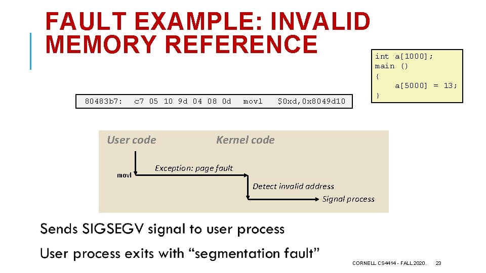 FAULT EXAMPLE: INVALID MEMORY REFERENCE 80483 b 7: c 7 05 10 9 d