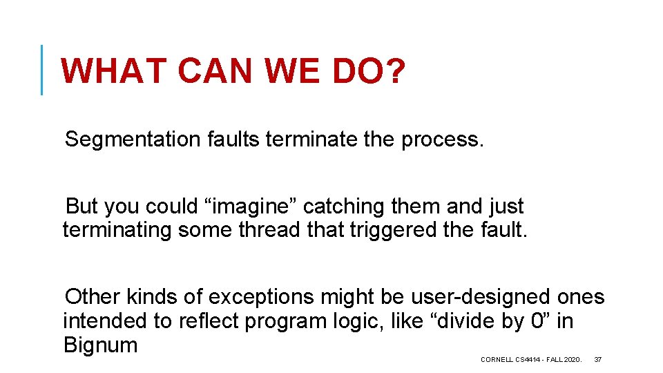 WHAT CAN WE DO? Segmentation faults terminate the process. But you could “imagine” catching