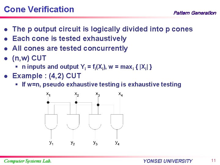 Cone Verification l l Pattern Generation The p output circuit is logically divided into