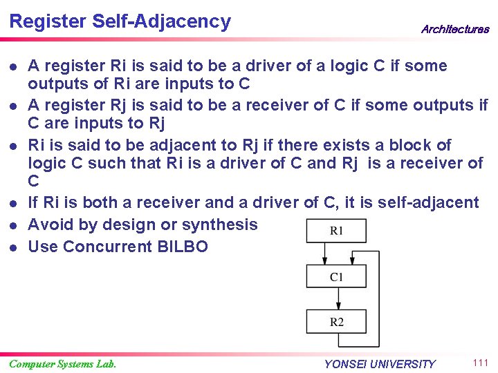 Register Self-Adjacency l l l Architectures A register Ri is said to be a