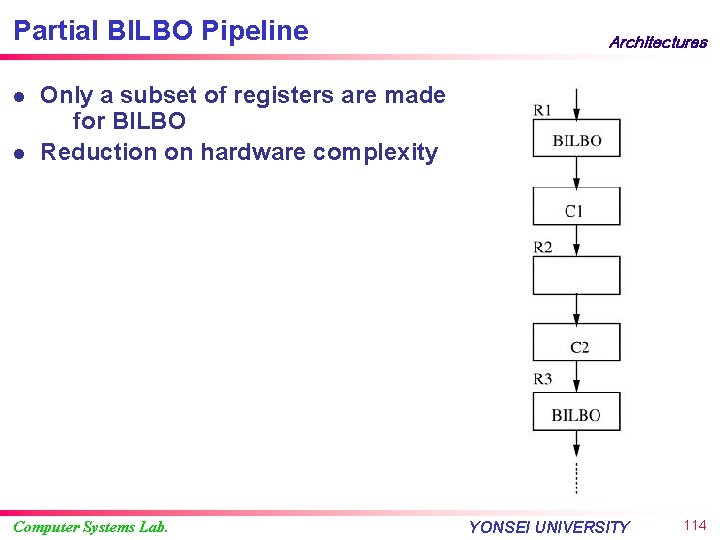 Partial BILBO Pipeline l l Architectures Only a subset of registers are made for