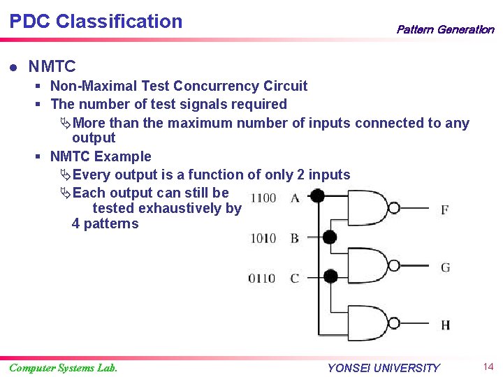 PDC Classification l Pattern Generation NMTC § Non-Maximal Test Concurrency Circuit § The number