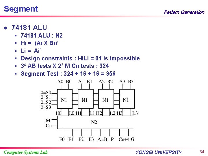 Segment l Pattern Generation 74181 ALU § § § 74181 ALU : N 2