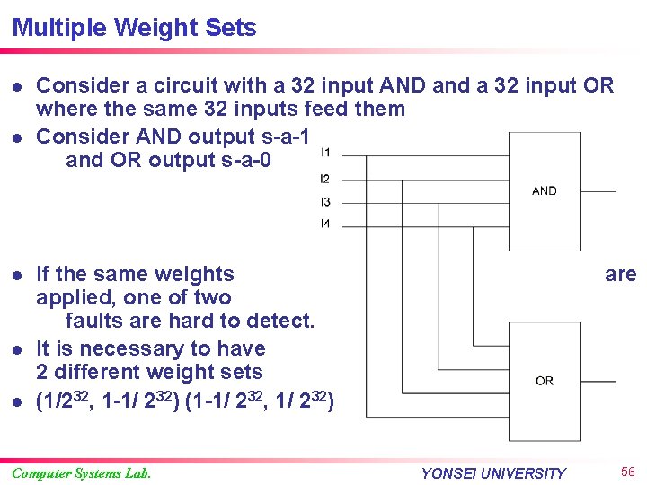 Multiple Weight Sets l l l Consider a circuit with a 32 input AND