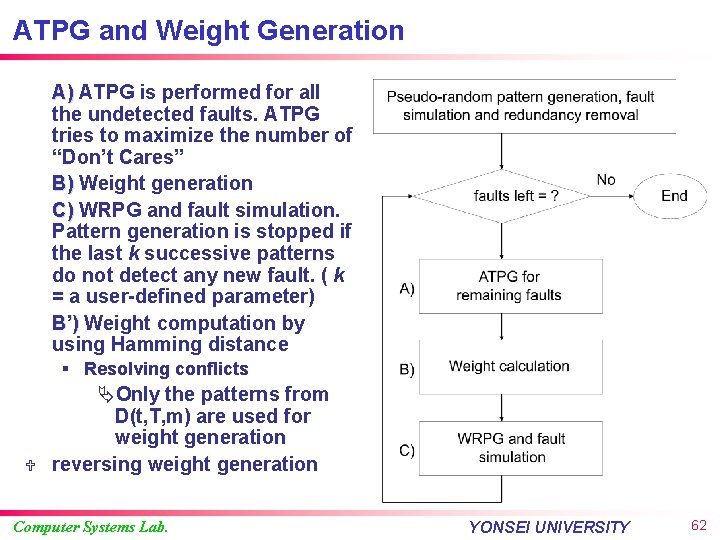ATPG and Weight Generation A) ATPG is performed for all the undetected faults. ATPG