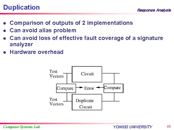 Duplication l l Response Analysis Comparison of outputs of 2 implementations Can avoid alias